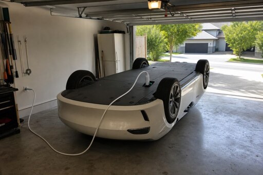 Car flipped upside down being charged similar to the Apple computer mouse